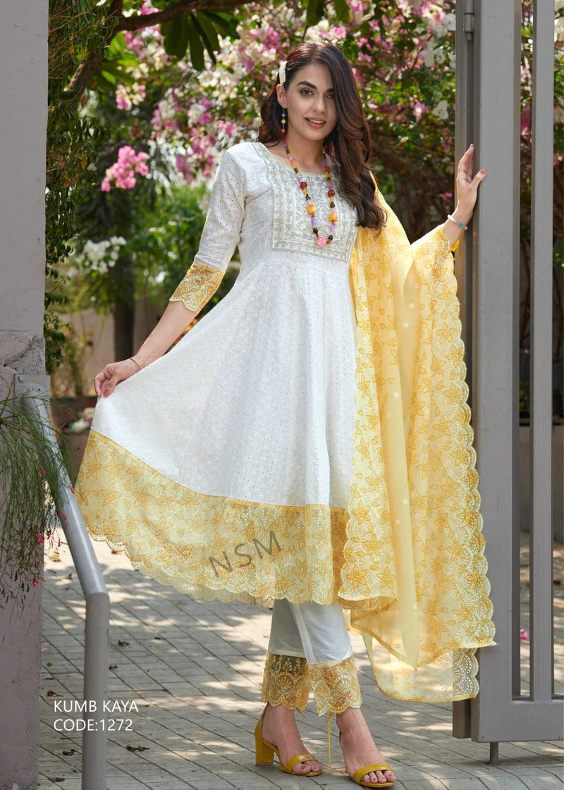Pr Clothing Kumb Kaya Light Heavy Embroidery Neck Work With Cotton Anarkali Style Dress