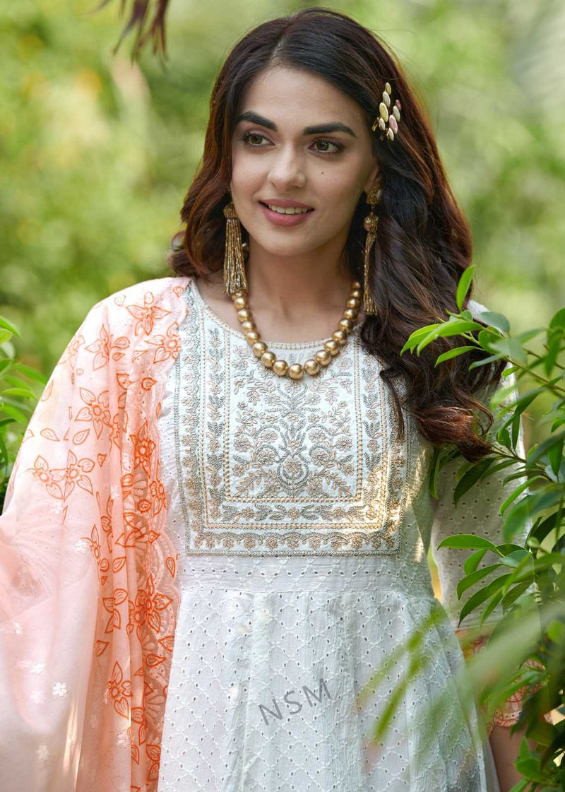 Pr Clothing Kumb Kaya Light Heavy Embroidery Neck Work With Cotton Anarkali Style Dress