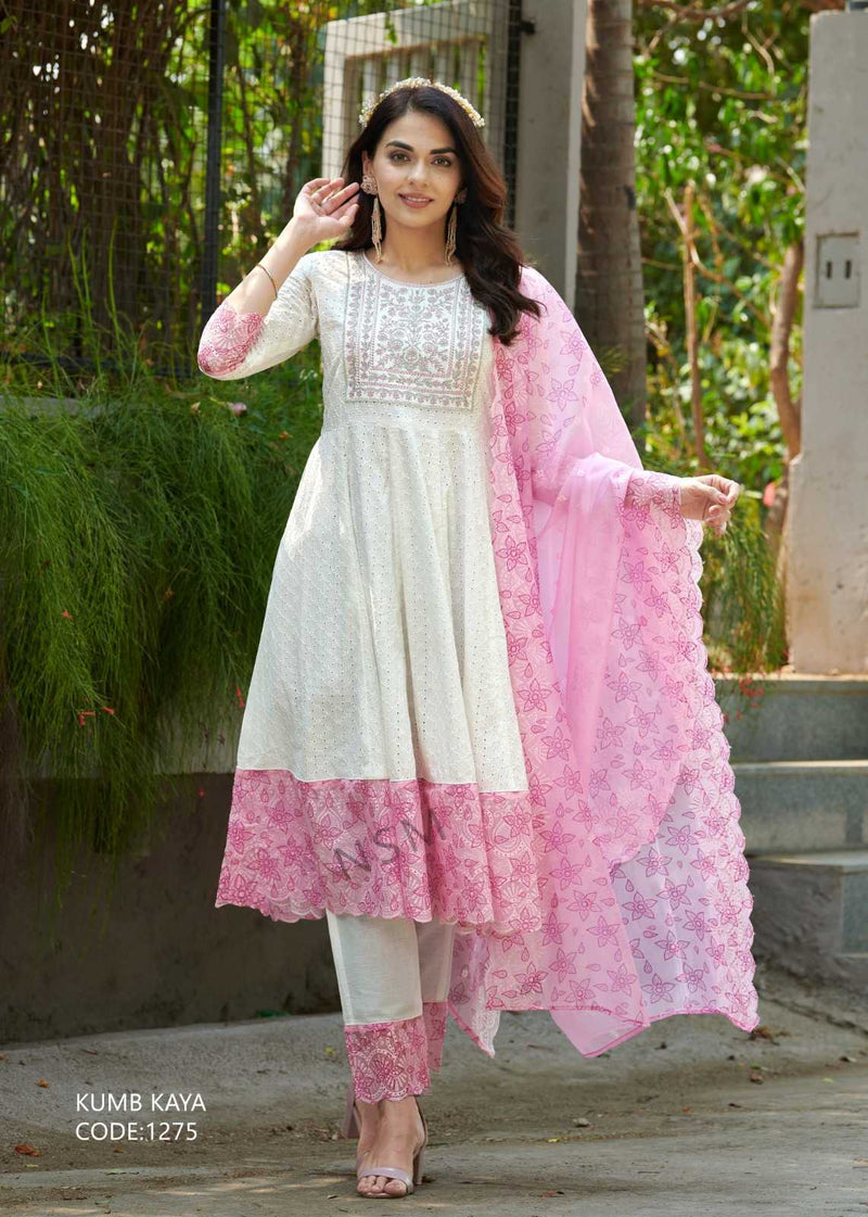 Pr Clothing Kumb Kaya Light Heavy Embroidery Neck Work With Cotton Anarkali Style Dress