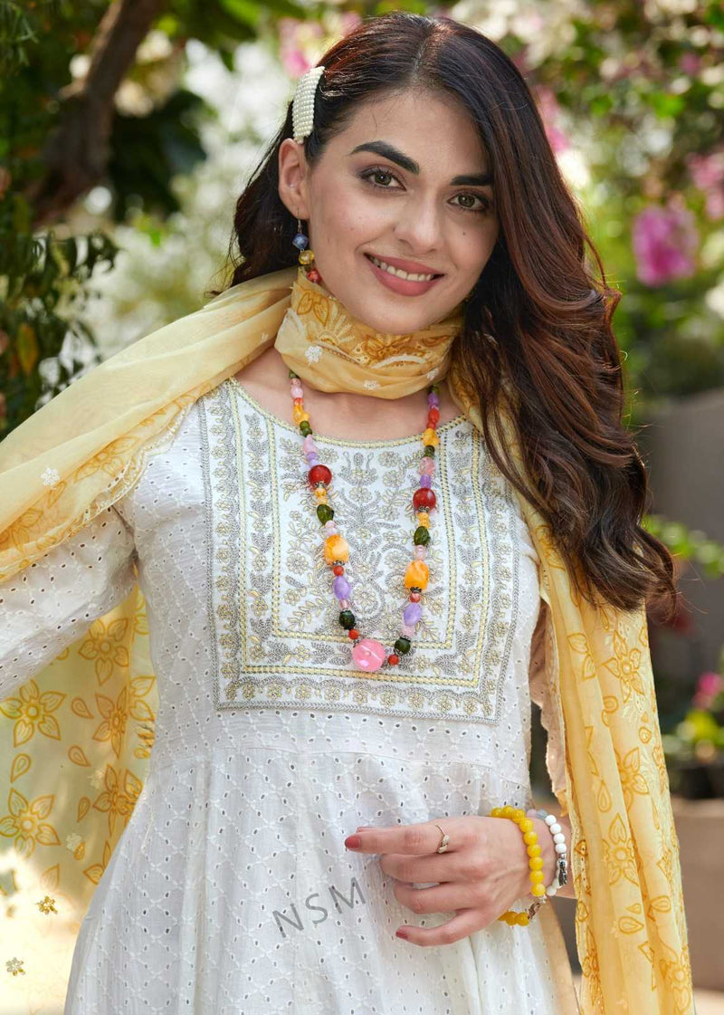 Pr Clothing Kumb Kaya Light Heavy Embroidery Neck Work With Cotton Anarkali Style Dress