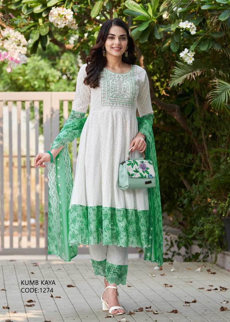 Pr Clothing Kumb Kaya Light Heavy Embroidery Neck Work With Cotton Anarkali Style Dress