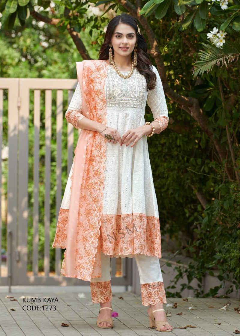 Pr Clothing Kumb Kaya Light Heavy Embroidery Neck Work With Cotton Anarkali Style Dress