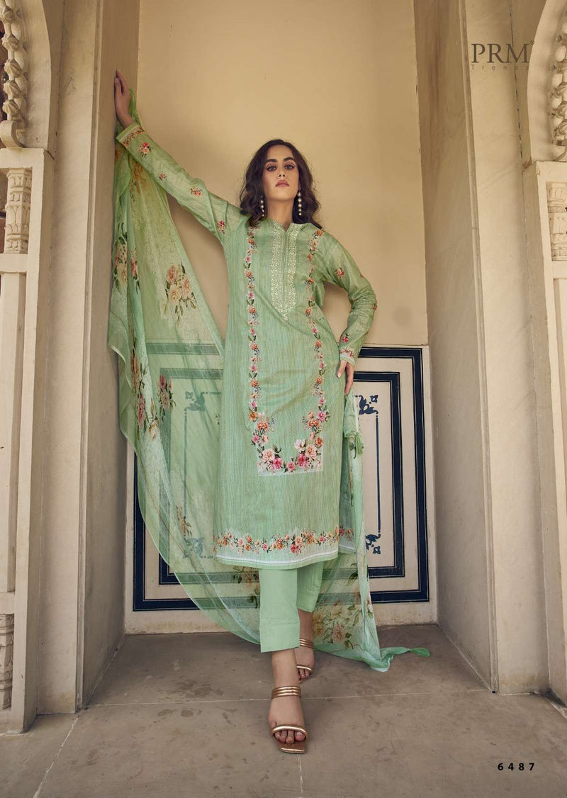 Prm Trendz Spring Glory Lawn Cotton Lines Petting With Fancy Work With Digital Printed Salwar Suit