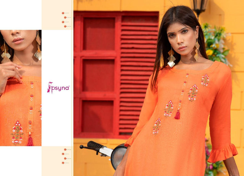 Psyna Pixel Rayon Slub Embroidery With Hand Work Designer Set Of Kurti