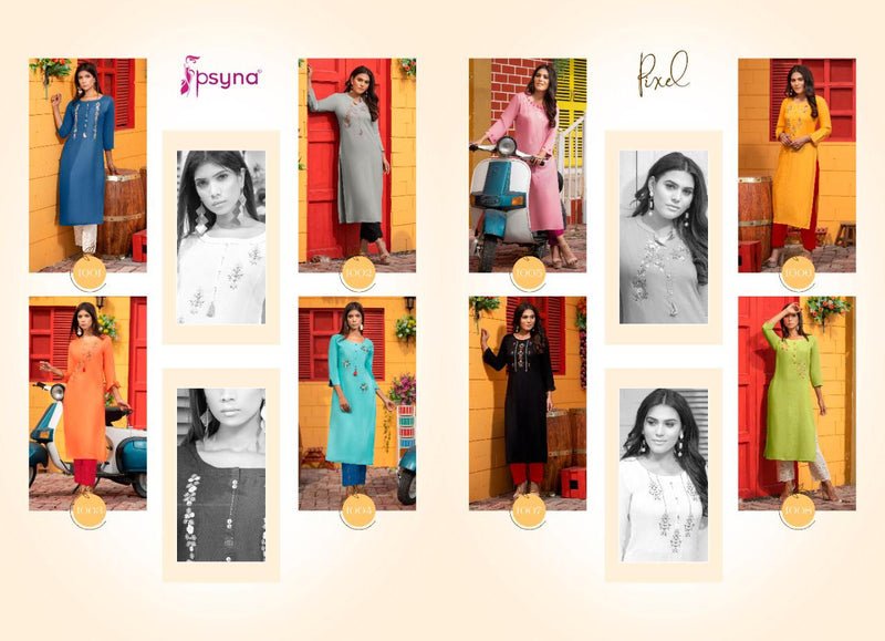 Psyna Pixel Rayon Slub Embroidery With Hand Work Designer Set Of Kurti