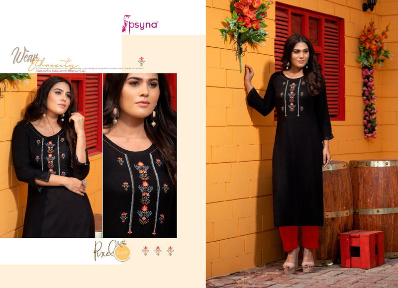 Psyna Pixel Rayon Slub Embroidery With Hand Work Designer Set Of Kurti