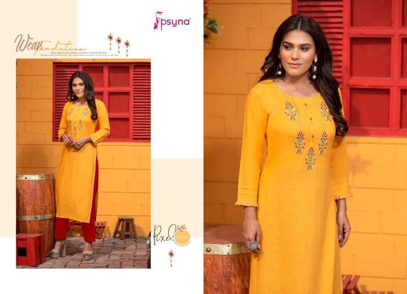 Psyna Pixel Rayon Slub Embroidery With Hand Work Designer Set Of Kurti