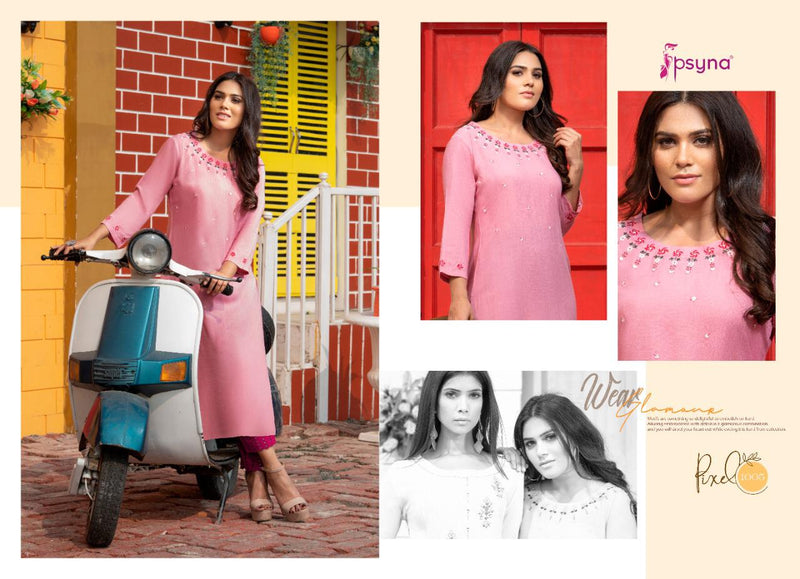 Psyna Pixel Rayon Slub Embroidery With Hand Work Designer Set Of Kurti