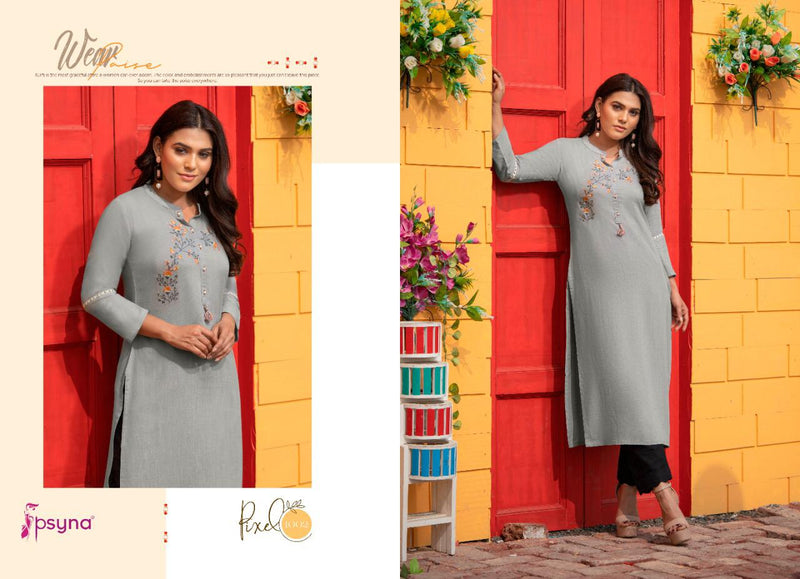 Psyna Pixel Rayon Slub Embroidery With Hand Work Designer Set Of Kurti