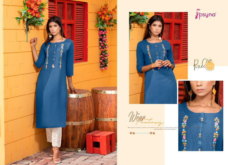 Psyna Pixel Rayon Slub Embroidery With Hand Work Designer Set Of Kurti
