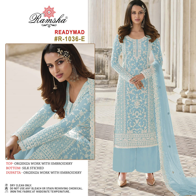 Ramsha R 1036 Nx Organza Fancy Embroidery Designer Ready Made Suits