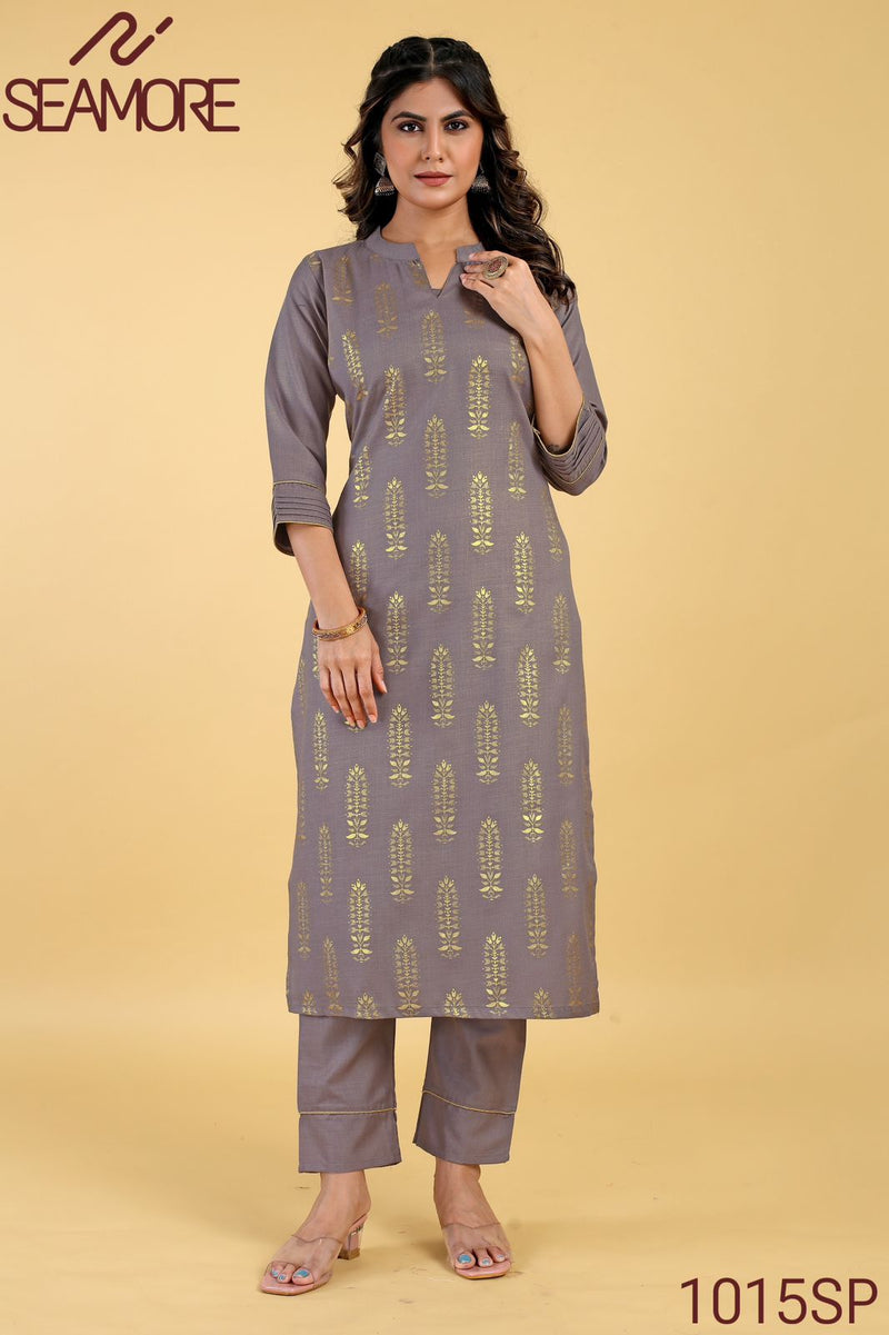 Seamore Radha Vol 1 Cotton Foil Printed Regular Wear Fancy Kurti With Pant