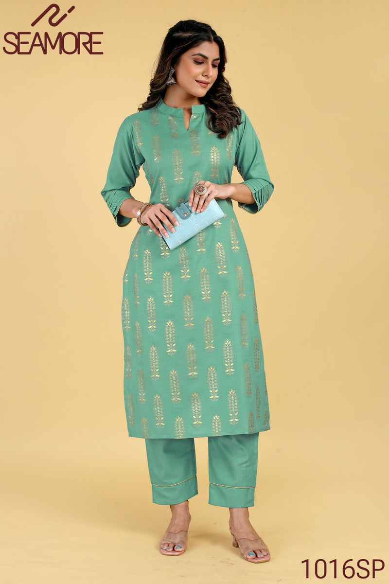 Seamore Radha Vol 1 Cotton Foil Printed Regular Wear Fancy Kurti With Pant