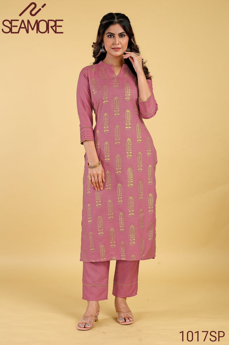 Seamore Radha Vol 1 Cotton Foil Printed Regular Wear Fancy Kurti With Pant