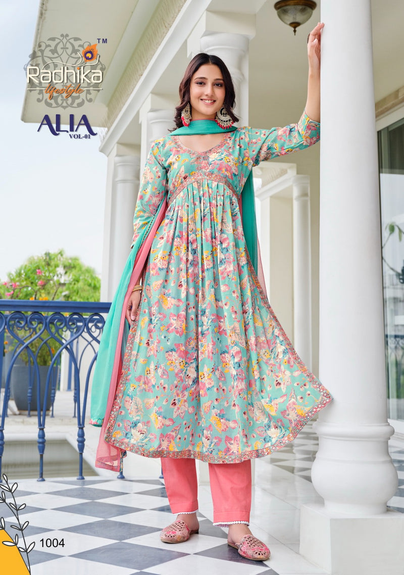 Radhika Lifestyle Alia Vol 1 Foil Print Embroidery Work Fancy Designer Partywear Kurti