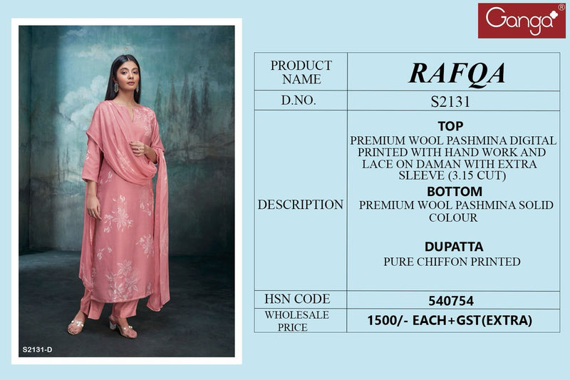 Ganga Rafqa 2131 Pashmina Digital Printed With Hand Work Winter Wear Suit Collection