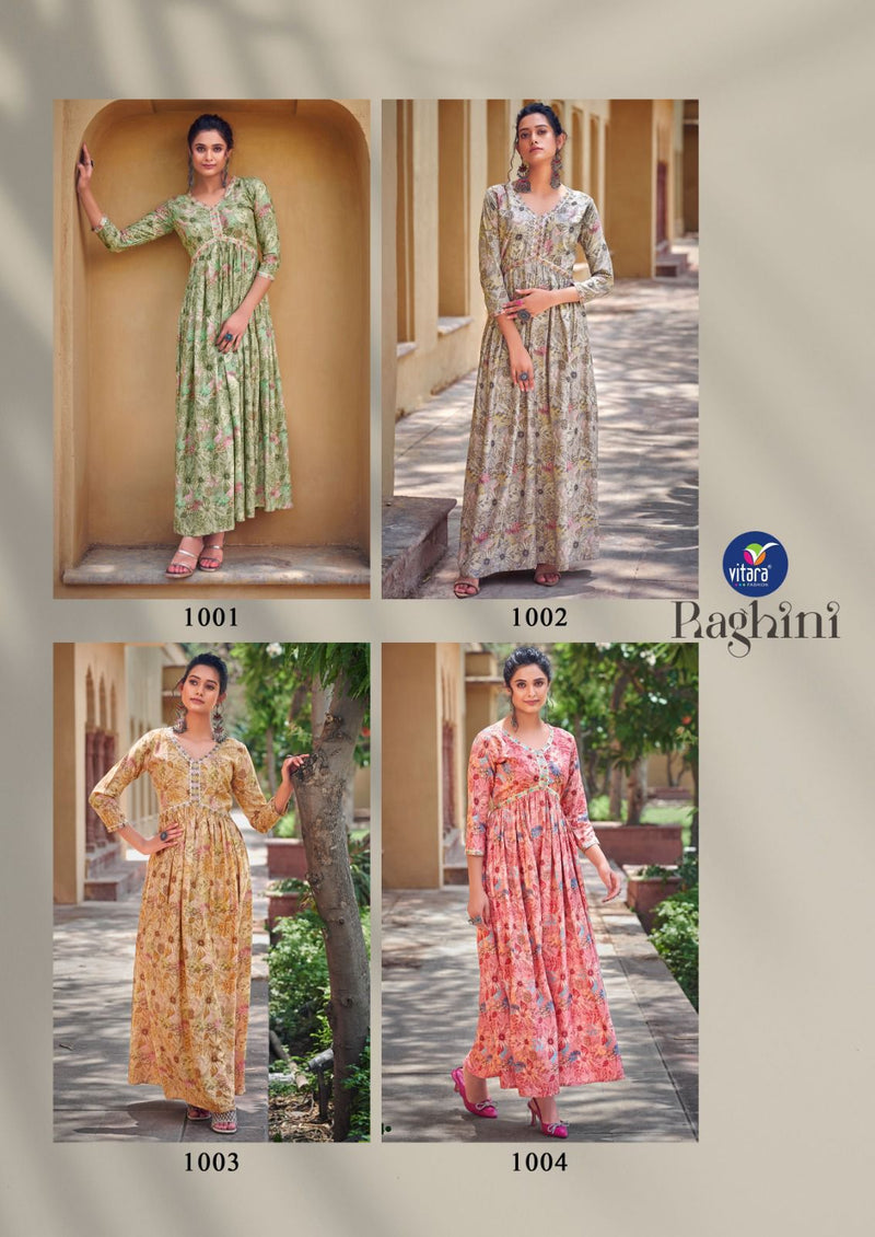 Vitara Fashion Raghini Printed Rayon With Fancy Designer Long Alia Cut Gowns