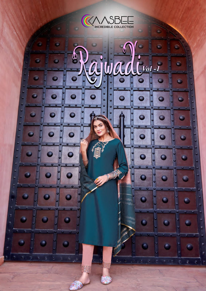 Kaasbee Rajwadi Vol 1 Viscose Embroidery Fancy Kurti Pant & Dupatta