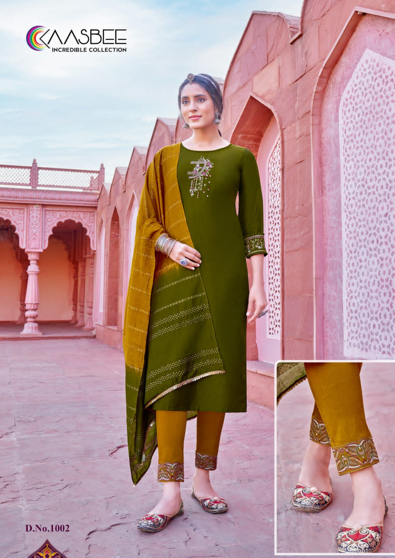 Kaasbee Rajwadi Vol 1 Viscose Embroidery Fancy Kurti Pant & Dupatta