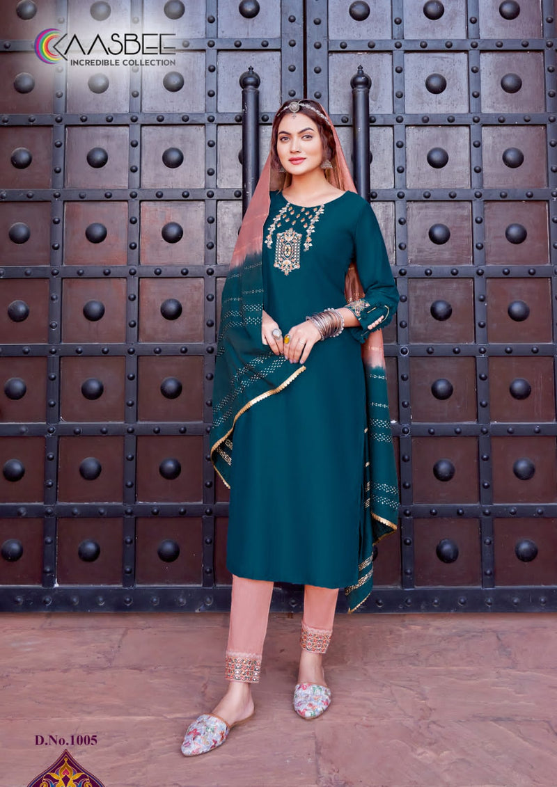 Kaasbee Rajwadi Vol 1 Viscose Embroidery Fancy Kurti Pant & Dupatta