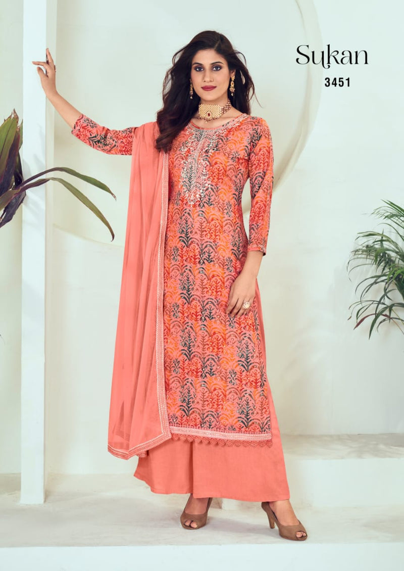 Rang Sukan Rayon Print Foil With Fancy Work Printed Designer Salwar Kameez