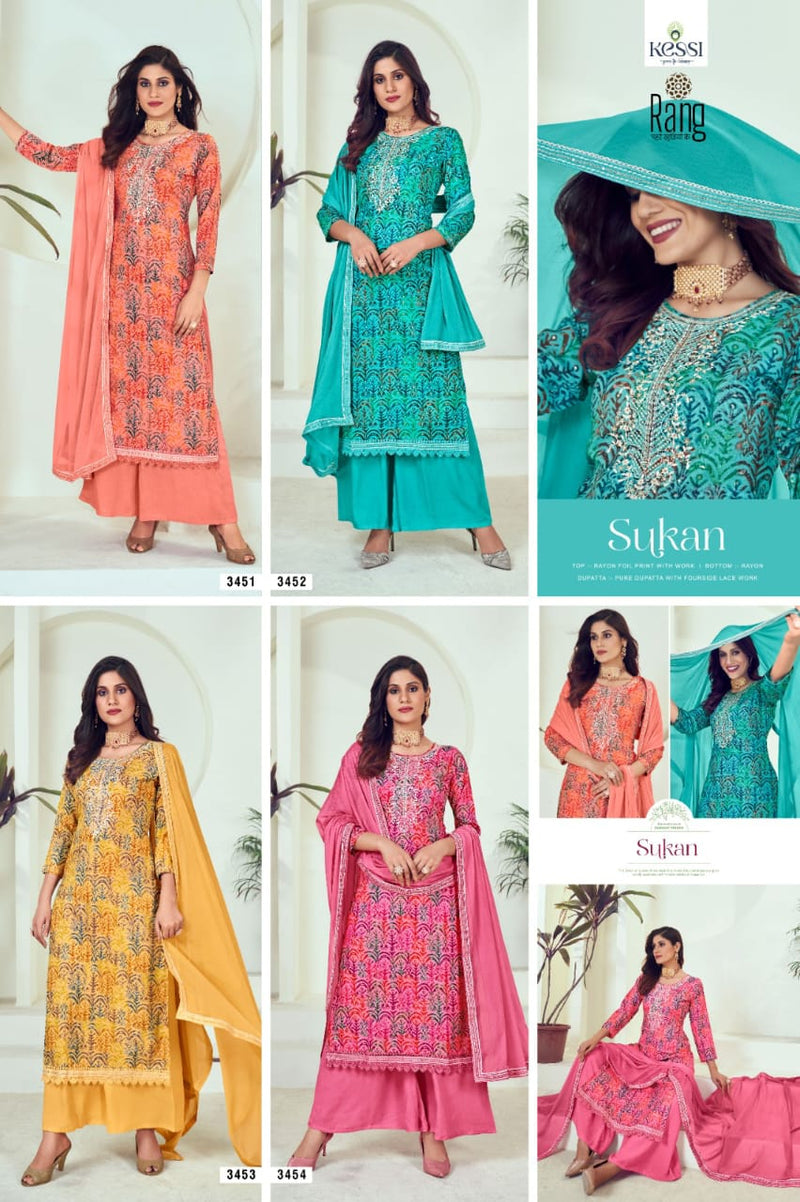 Rang Sukan Rayon Print Foil With Fancy Work Printed Designer Salwar Kameez