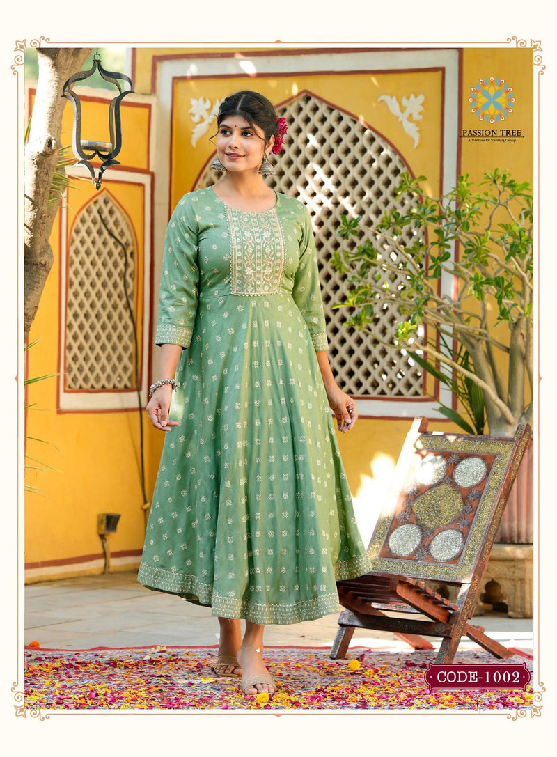 Passion Tree Rangilo Vol 1 Rayon Printed Designer Long Gown Collection