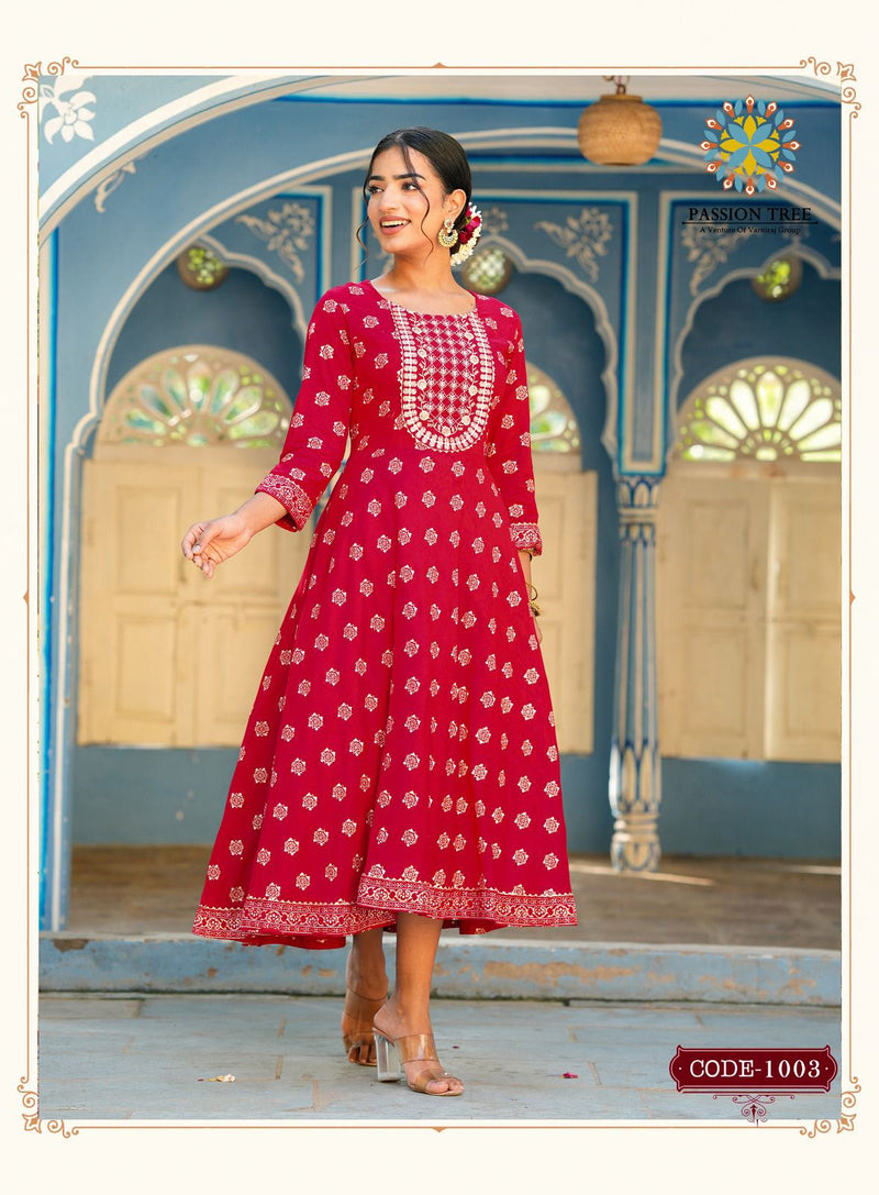 Passion Tree Rangilo Vol 1 Rayon Printed Designer Long Gown Collection