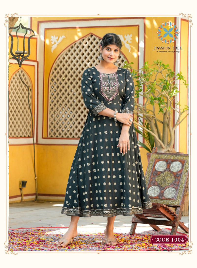 Passion Tree Rangilo Vol 1 Rayon Printed Designer Long Gown Collection
