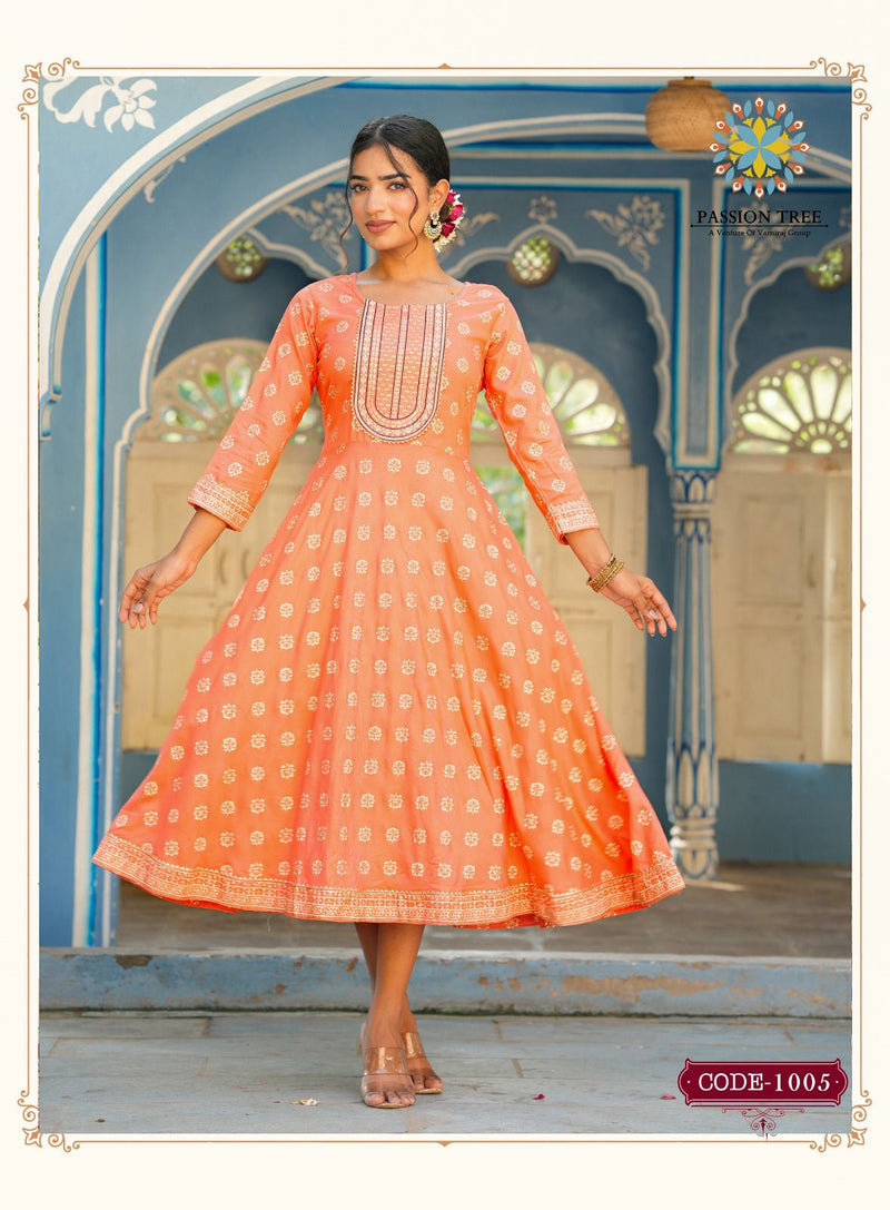 Passion Tree Rangilo Vol 1 Rayon Printed Designer Long Gown Collection