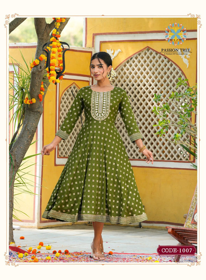 Passion Tree Rangilo Vol 1 Rayon Printed Designer Long Gown Collection