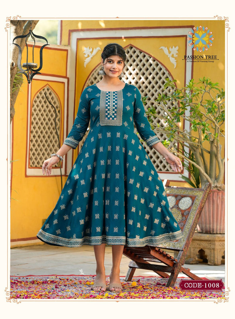 Passion Tree Rangilo Vol 1 Rayon Printed Designer Long Gown Collection