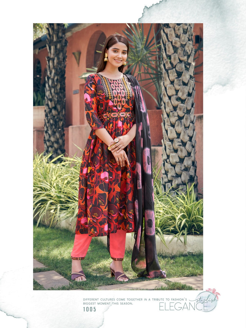 Parra Studio Rangin Vol 1 Muslin With Embroidery Work Naira Cut Kurti Collection