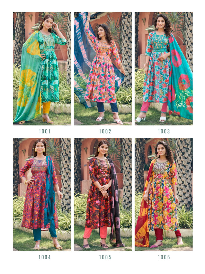 Parra Studio Rangin Vol 1 Muslin With Embroidery Work Naira Cut Kurti Collection