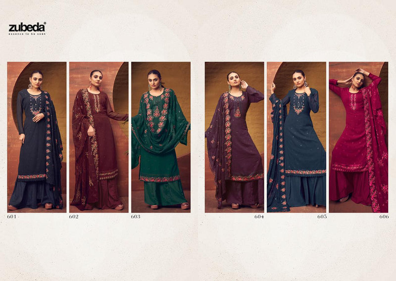 Zubeda Rangun Georgette Heay Beautiful Embroidery Designer Salwar Suits