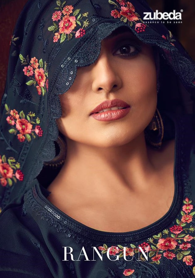 Zubeda Rangun Georgette Heay Beautiful Embroidery Designer Salwar Suits