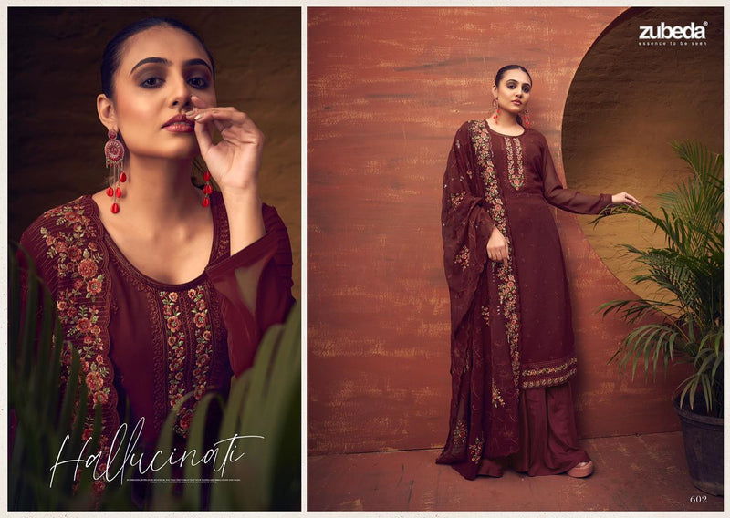 Zubeda Rangun Georgette Heay Beautiful Embroidery Designer Salwar Suits