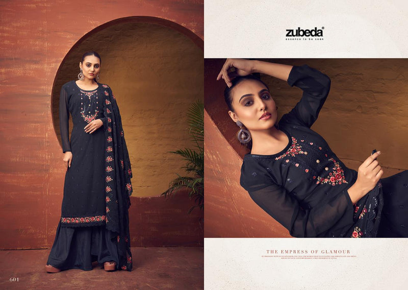 Zubeda Rangun Georgette Heay Beautiful Embroidery Designer Salwar Suits