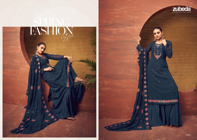 Zubeda Rangun Georgette Heay Beautiful Embroidery Designer Salwar Suits