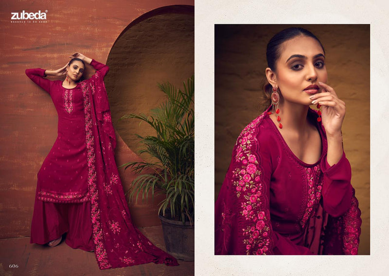 Zubeda Rangun Georgette Heay Beautiful Embroidery Designer Salwar Suits