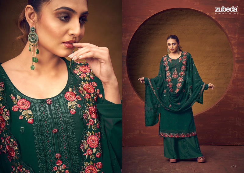 Zubeda Rangun Georgette Heay Beautiful Embroidery Designer Salwar Suits