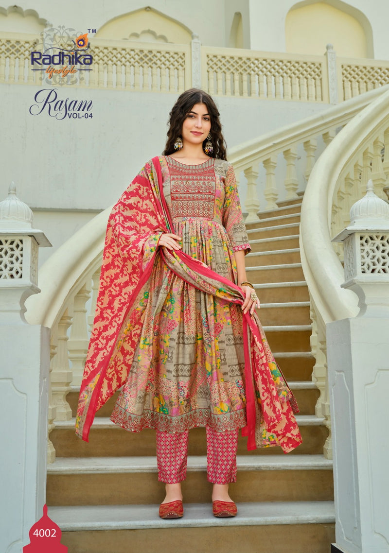 Radhika Life Style Rasam Vol 4 Muslin Printed Fancy Kurti Combo Set