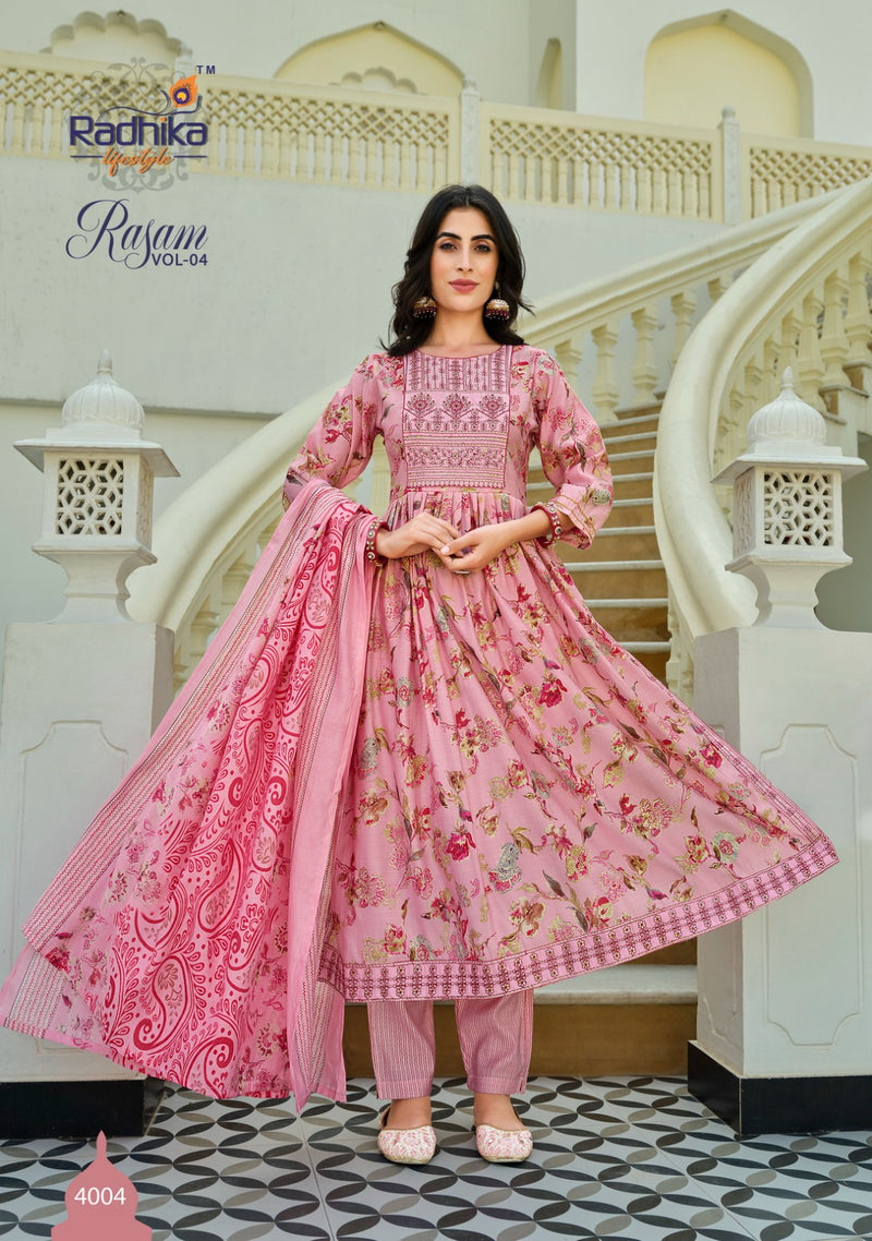 Radhika Life Style Rasam Vol 4 Muslin Printed Fancy Kurti Combo Set