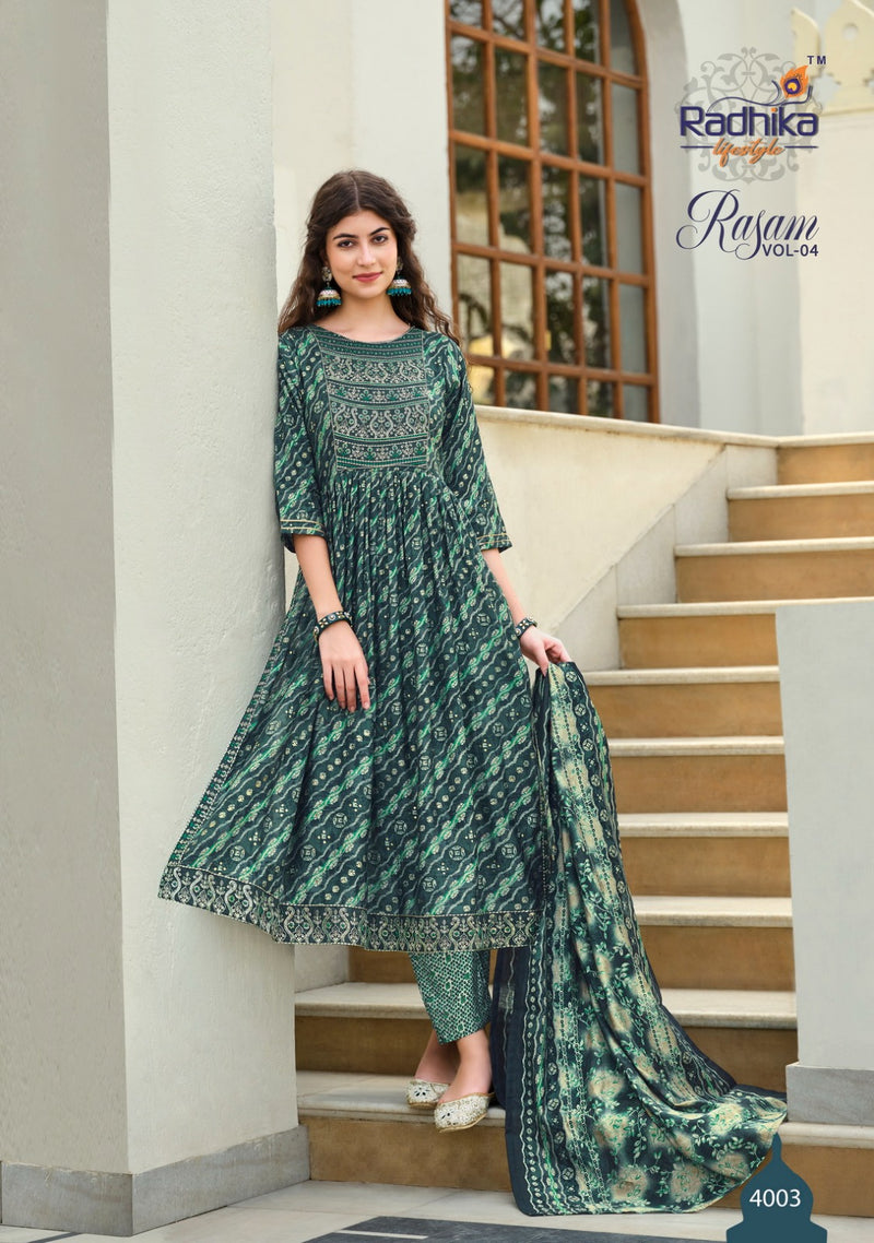 Radhika Life Style Rasam Vol 4 Muslin Printed Fancy Kurti Combo Set