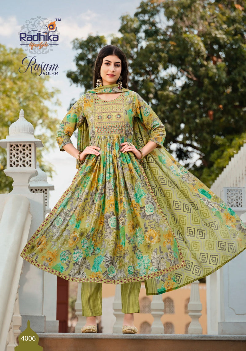 Radhika Life Style Rasam Vol 4 Muslin Printed Fancy Kurti Combo Set