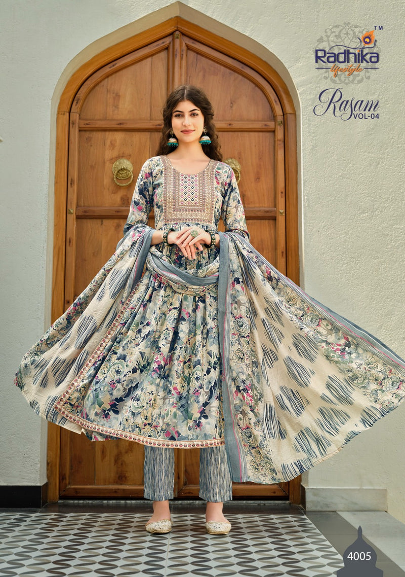 Radhika Life Style Rasam Vol 4 Muslin Printed Fancy Kurti Combo Set