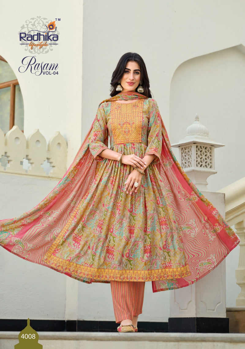Radhika Life Style Rasam Vol 4 Muslin Printed Fancy Kurti Combo Set