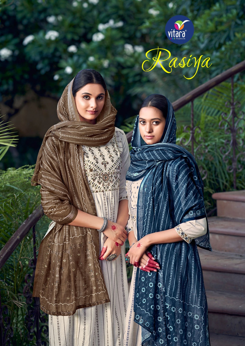 Vitara Fashion Rasiya Weaving Cotton Fancy Embroidery Designer Naira Style Kurti Combo Set
