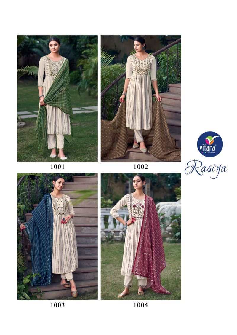 Vitara Fashion Rasiya Weaving Cotton Fancy Embroidery Designer Naira Style Kurti Combo Set