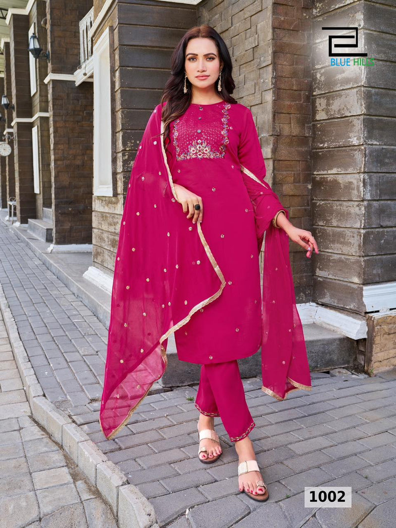 Blue Hills Rasmalai Silk Thread Embroidery Work Fancy Kurti Collection